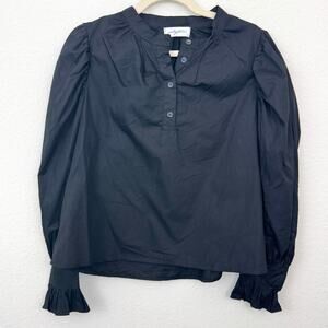 Carly Jean Los Angeles Womens Casey Blouse Top Size L 100% Cotton Minimal Black